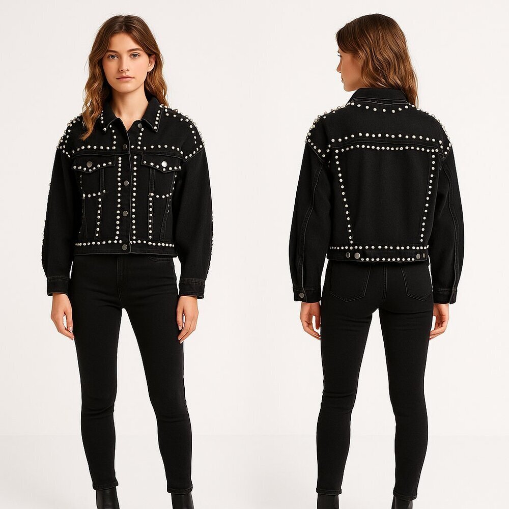 SALT PEARL STUDDED BLACK DENIM JACKET M